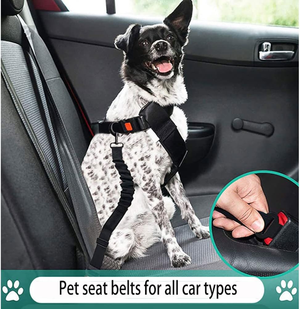 Ceintures de sécurité pour chien pour voiture, lot de 2 ceintures de sécurité de qualité supérieure pour chiens et animaux domestiques, harnais de retenue réglable pour chien avec tampon anti-choc, mousqueton robuste, harnais de sécurité pour chien 