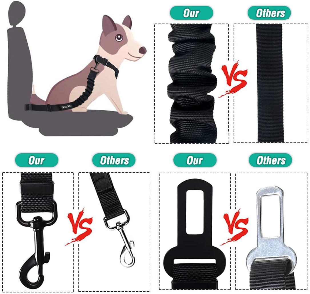Ceinture de sécurité pour chien, ensemble de 3 pièces, harnais de voiture rétractable pour chien, ceinture de sécurité réglable pour véhicule, ceintures de sécurité en nylon pour animaux de compagnie, robustes et élastiques 
