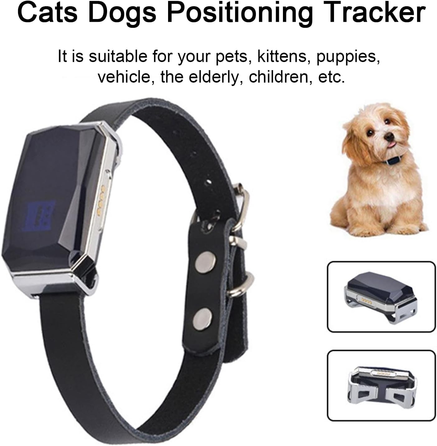 GPS Tracker Alertes d'évasion Dispositif de suivi pratique pour animaux de compagnie Collier intelligent Noir 
