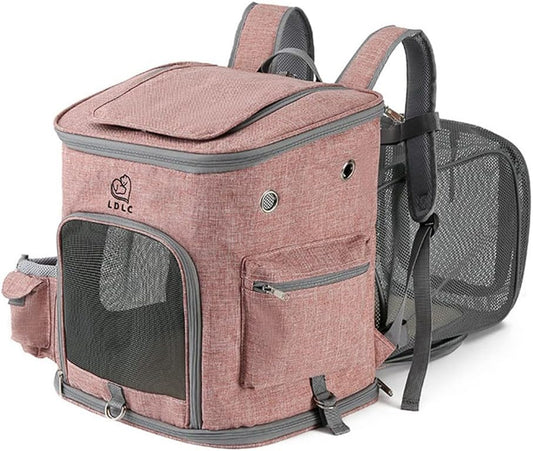 Sac à dos de transport pour chat, sac à dos extensible pour petits chiens et chats, sac à dos avec maille respirante, avec sac de rangement multifonctionnel, coussinet amovible à double usage 