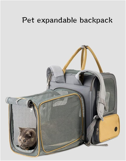 Sac à dos de transport pour chat, sac à dos pour chien, extensible avec ventilation pour petits chiens et chats, sac à dos pour animaux de compagnie pour la randonnée, les voyages, la marche et l'extérieur, jusqu'à 33 lb 