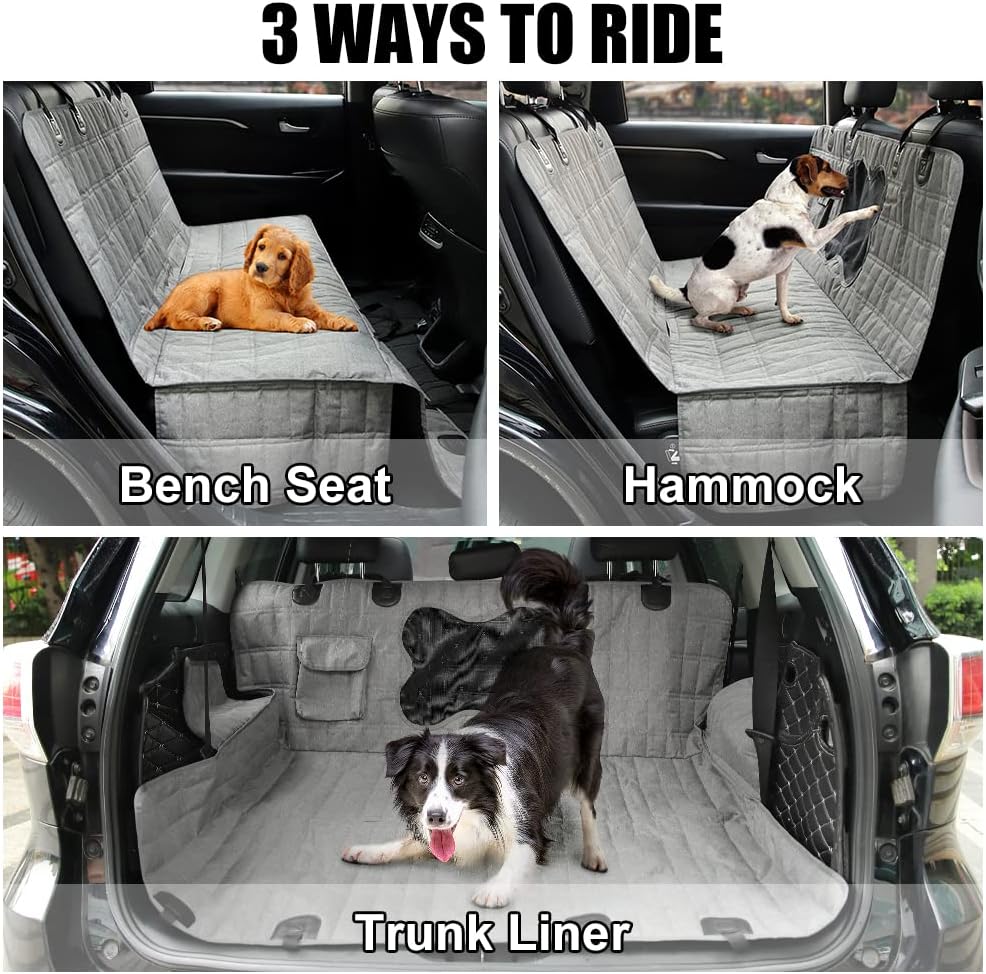 Housse de siège de voiture pour chien pour siège arrière avec rabats latéraux et fenêtre en maille, hamac pour chien imperméable, anti-rayures et antidérapant pour voitures, camions et SUV 