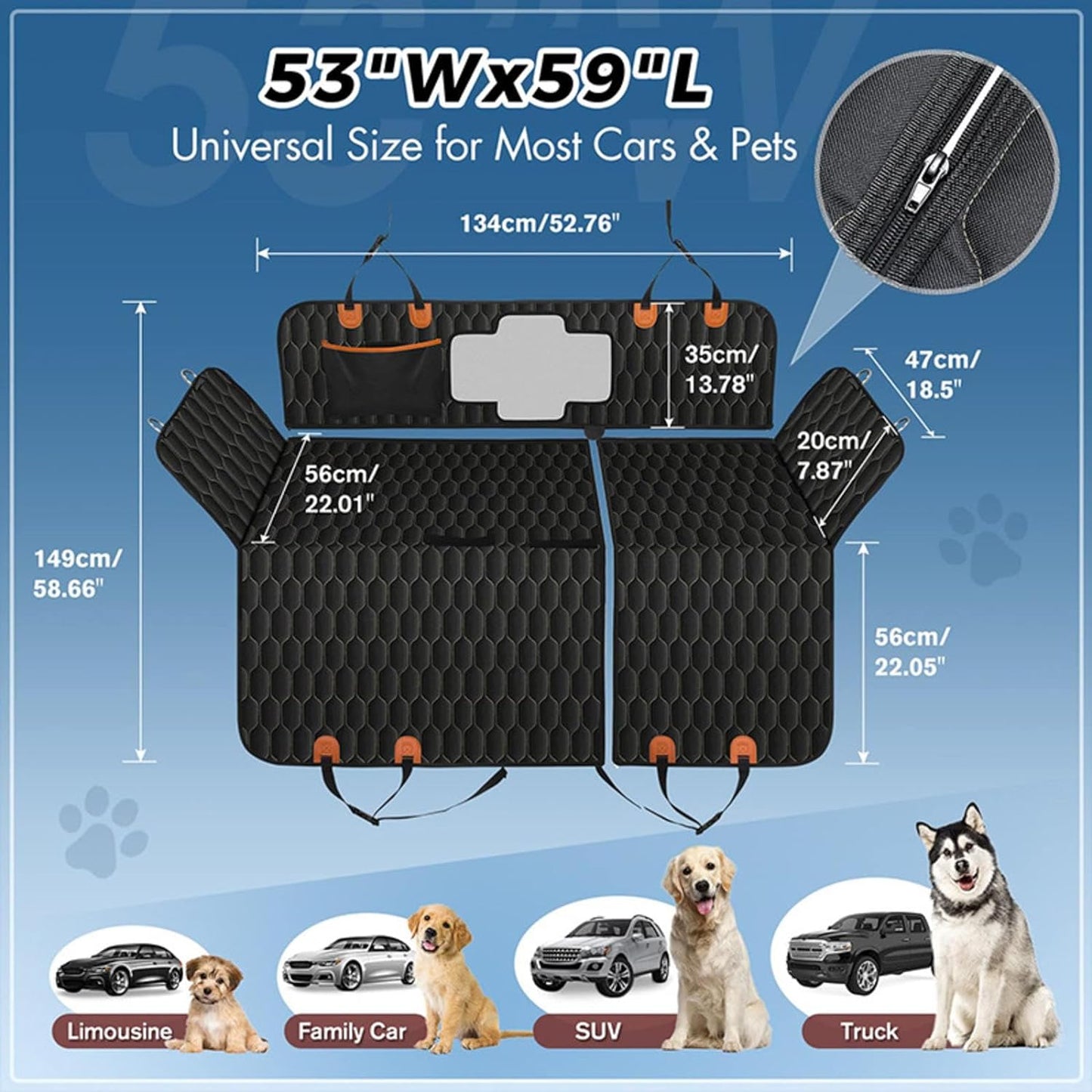 Couverture pour chien de qualité supérieure pour coffre de voiture - Couverture pour chien imperméable et résistante aux rayures - Couverture de voiture pour coffre de chien - Couverture de coffre pour chiens 