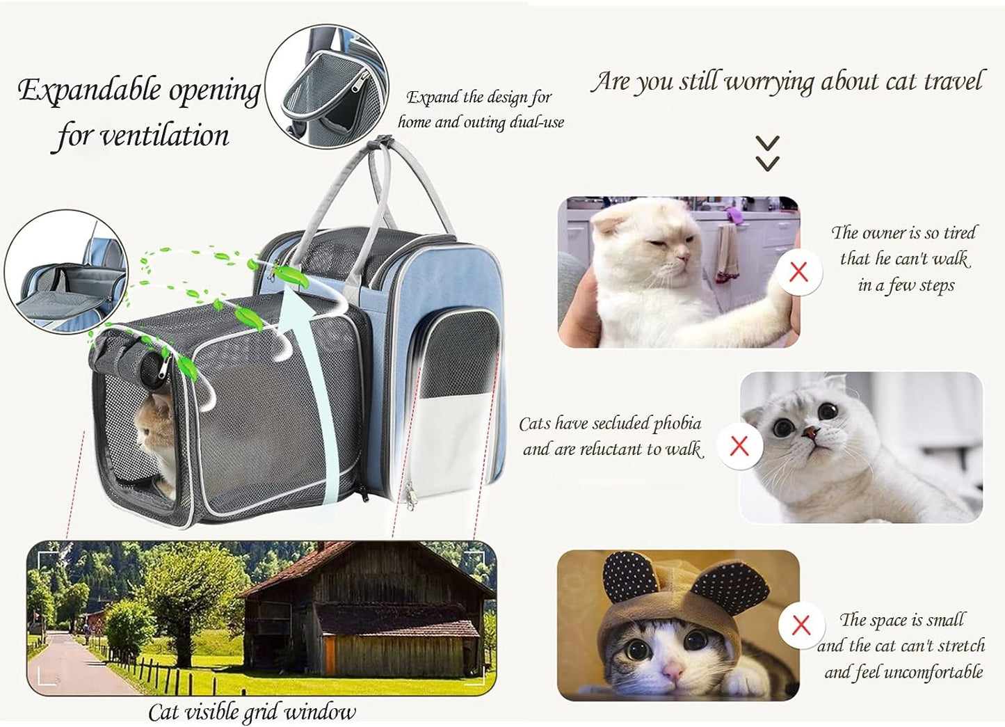 Sac de transport pour animaux de compagnie, sac à dos pour chien, sac à dos pour chat extensible pour petits chiens et chats, sac à dos portable et pliable pour chat, pour chats, chiens de 17 lb 