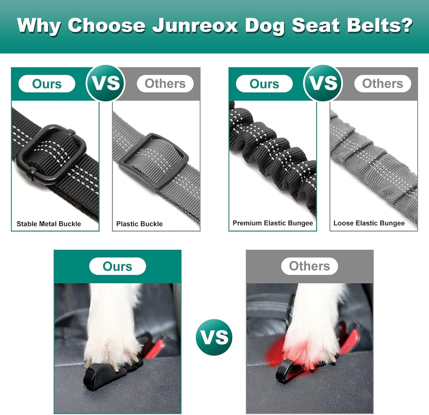 Lot de 2 ceintures de sécurité pour chien, harnais de ceinture de sécurité pour chien de 3ème génération avec boucle en métal réglable, élastique réfléchissant pour appuie-tête de voiture, attache de retenue pour chiens de petite, moyenne et grande taille 