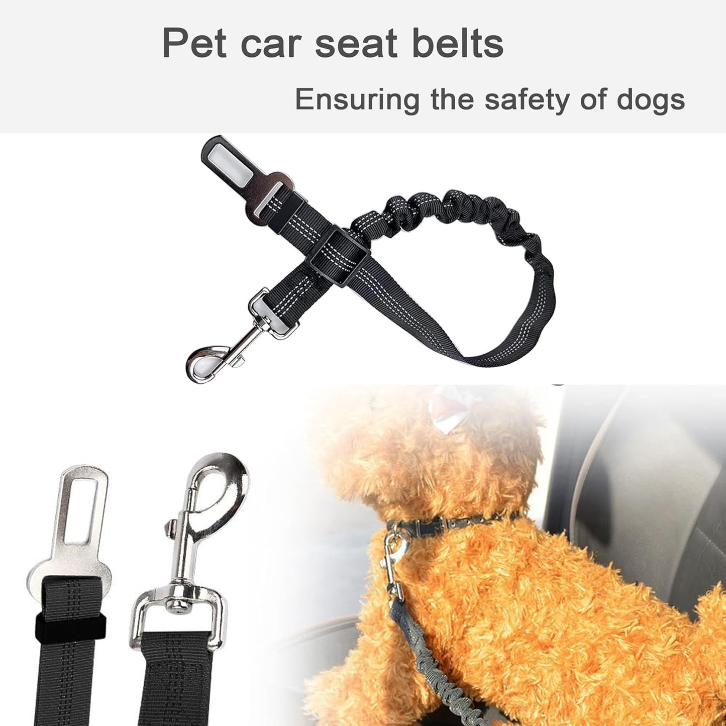 2 Piece Set Retractable Seatbelts Adjustable Pet Seat Belt