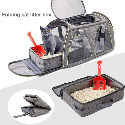 Bac à litière portable pliable pour chat - Bac à litière de voyage avec couvercle et cuillère - Bac à litière pliable anti-fuite pour chat - Pour hôtel, camping, extérieur, hôtels, voiture 