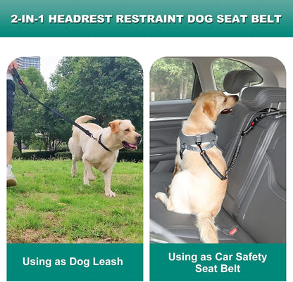 Lot de 2 ceintures de sécurité pour chien, harnais de ceinture de sécurité pour chien de 3ème génération avec boucle en métal réglable, élastique réfléchissant pour appuie-tête de voiture, attache de retenue pour chiens de petite, moyenne et grande taille 