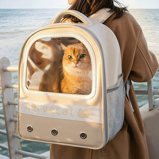 Sac à dos pour chat, sac de transport respirant pour chats et petits chiens, grande capacité, transparent, ventilé, portable, sac de voyage à bulles pour chats et animaux de compagnie 